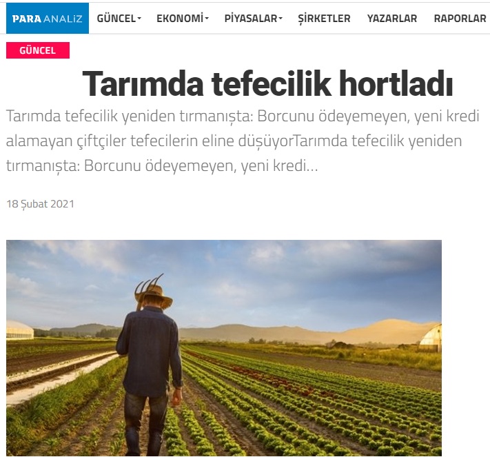 PARAANALİZ.COM: TARIMDA TEFECİLİK HORTLADI- 18 ŞUBAT 2021
