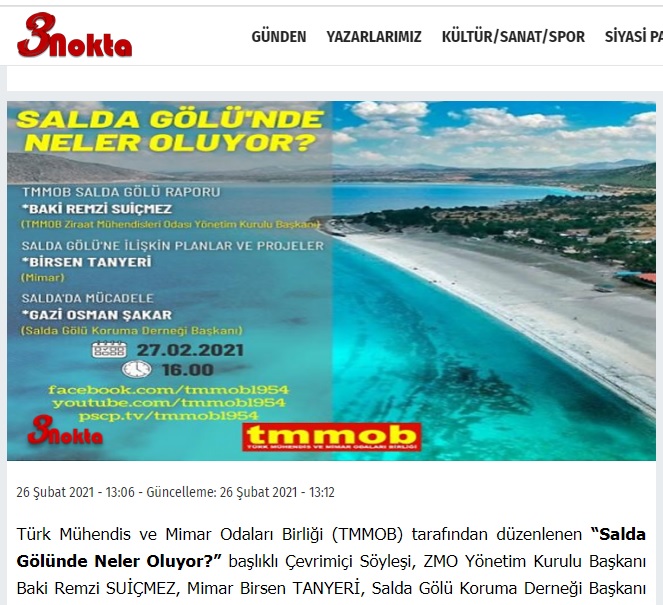 ÜÇNOKTA.COM: ÇEVRİMİÇİ SÖYLEŞİ: "SALDA GÖLÜ`NDE NELER OLUYOR" 27 ŞUBAT`TA...- 26 ŞUBAT 2021