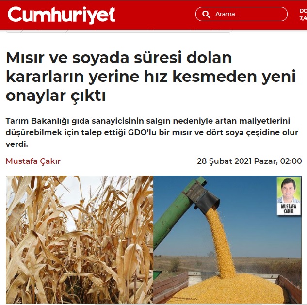 CUMHURİYET GAZETESİ: MISIR VE SOYADA SÜRESİ DOLAN KARARLARIN YERİNE HIZ KESMEDEN YENİ ONAYLAR ÇIKTI- 28 ŞUBAT 2021