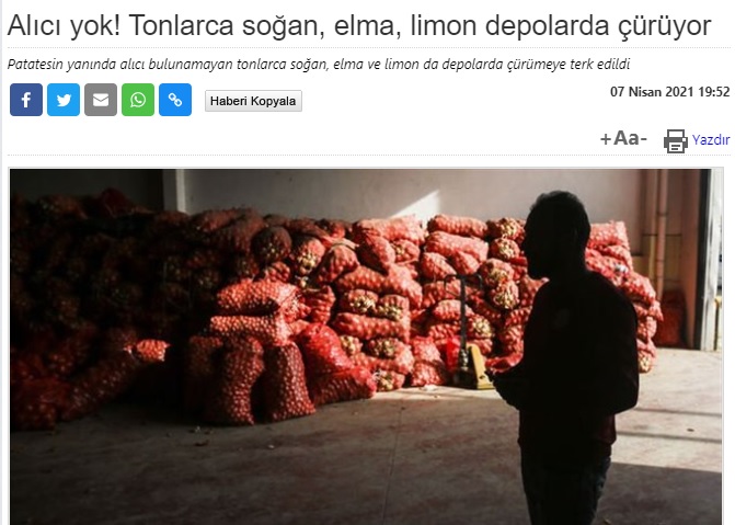 MEMURLAR.NET: ALICI YOK! TONLARCA SOĞAN, ELMA, LİMON DEPOLARDA ÇÜRÜYOR- 7 NİSAN 2021