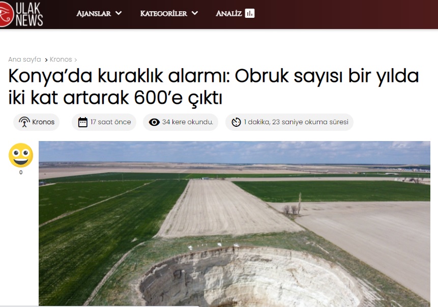 ULAK NEWS: KONYA'DA KURAKLIK ALARMI: OBRUK SAYISI BİR YILDA İKİ KAT ARTARAK 600'E ÇIKTI- 23 NİSAN 2021