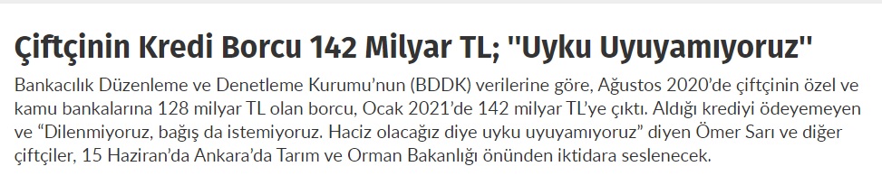GERCEKMUHABİR.COM: ÇİFTÇİNİN KREDİ BORCU 142 MİLYAR TL; ``UYKU UYUYAMIYORUZ``- 07 HAZİRAN 2021