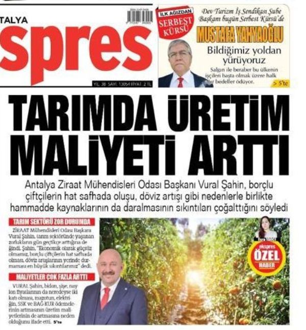 ANTALYA EKSPRES GAZETESİ: TARIMDA ÜRETİM MALİYETİ ARTTI- 25 HAZİRAN 2021