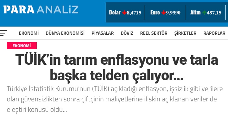 PARA ANALİZ: TÜİK'İN TARIM ENFLASYONU VE TARLA BAŞKA TELDEN ÇALIYOR...- 22 AĞUSTOS 2021