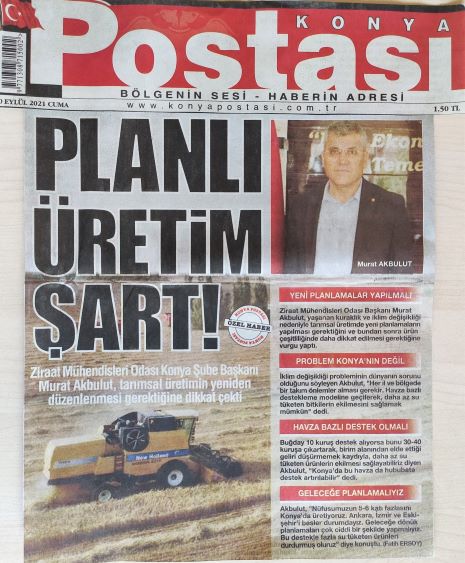 KONYA POSTASI GAZETESİ: PLANLI ÜRETİM ŞART!- 10 EYLÜL 2021