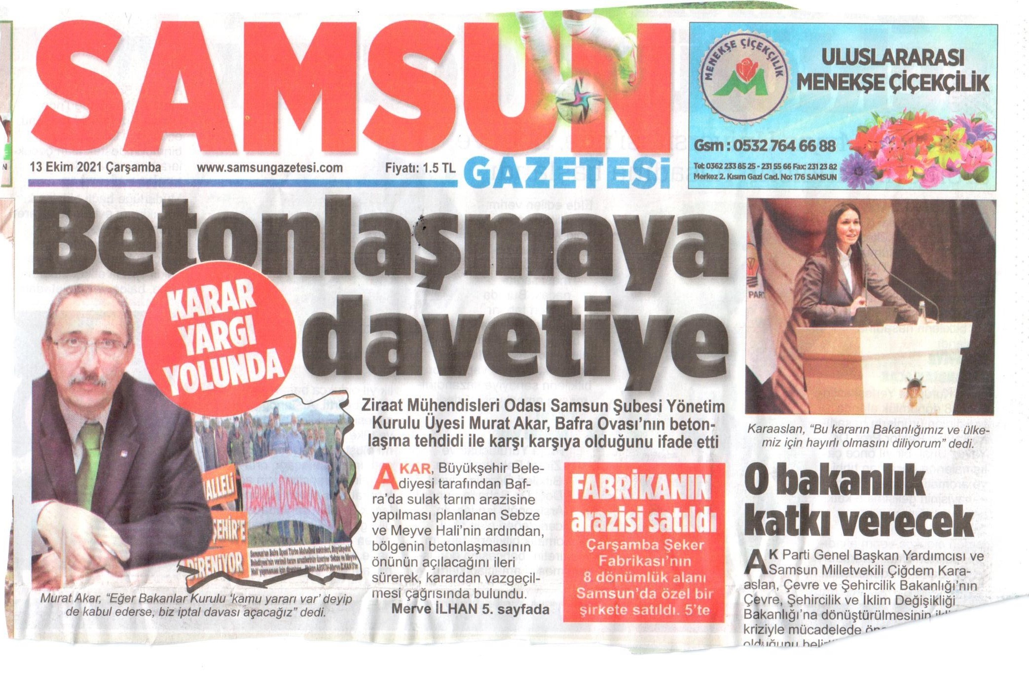 SAMSUN GAZETESİ: BETONLAŞMAYA DAVETİYE-13 EKİM 2021 
