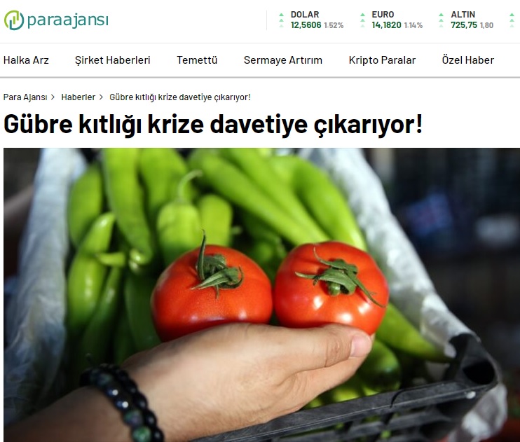 PARA AJANSI: GÜBRE KITLIĞI KRİZE DAVETİYE ÇIKARIYOR!- 28 KASIM 2021