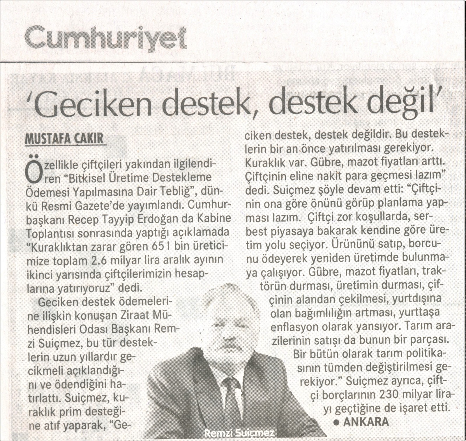 CUMHURİYET GAZETESİ: "GECİKEN DESTEK, DESTEK DEĞİLDİR"- 9 ARALIK 2021