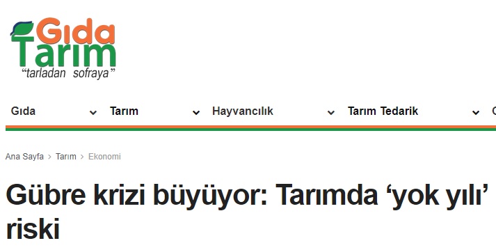 GIDA TARIM: GÜBRE KRİZİ BÜYÜYOR: TARIMDA YOK YILI' RİSKİ- 16 ARALIK 2021