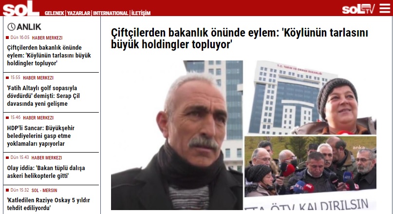 HABER.SOL: ÇİFTÇİLERDEN BAKANLIK ÖNÜNDE EYLEM: `KÖYLÜNÜN TARLASINI BÜYÜK HOLDİNGLER TOPLUYOR`- 11 OCAK 2022