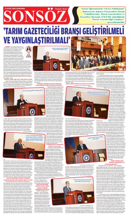SONSÖZ GAZETESİ: TARIM GAZETECİLİĞİ BRANŞI GELİŞTİRİLMELİ VE YAYGINLAŞTIRILMALI'- 12 OCAK 2022