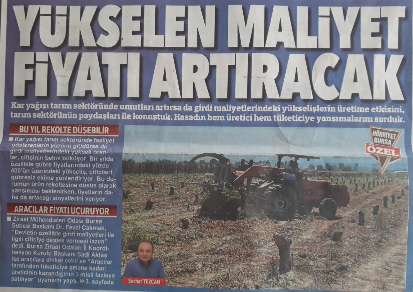 ŞUBE BAŞKANIMIZIN "HÜRRİYET GAZETESİ" RÖPORTAJI