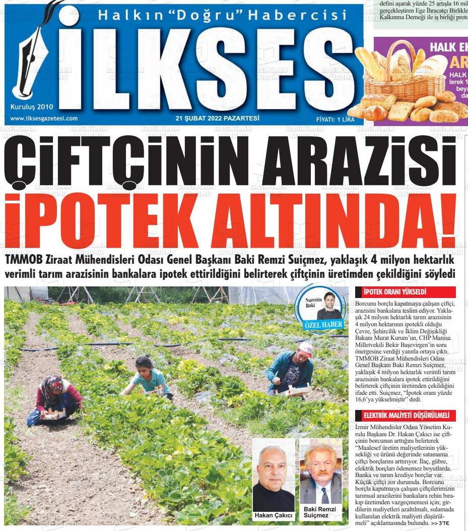İLKSES GAZETESİ: "İPOTEK BEDELİ 3 TRİLYON LİRAYI AŞTI"- 21 ŞUBAT 2022