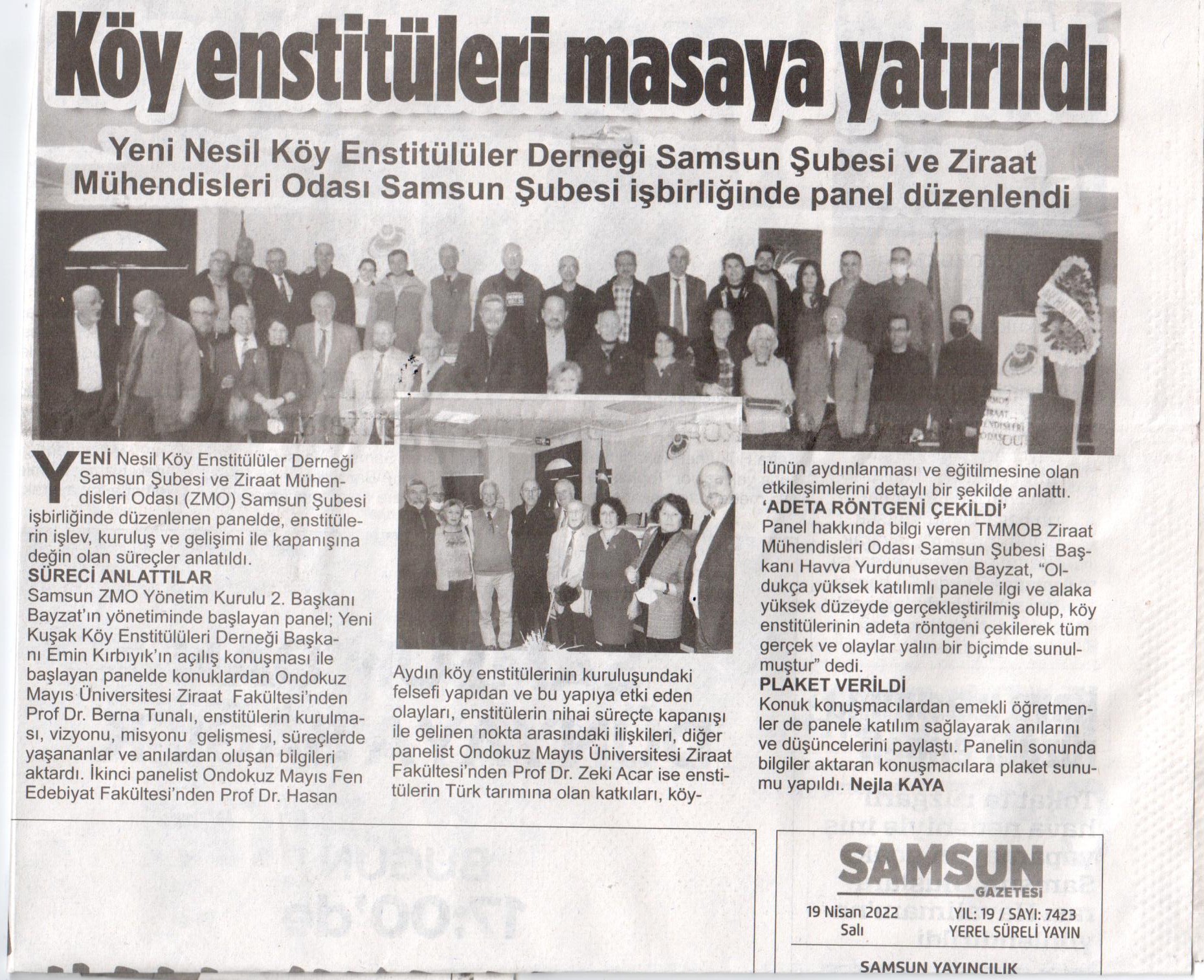 SAMSUN GAZETESİ: KÖY ENSTİTÜLERİ MASAYA YATIRILDI-19 NİSAN 2022 