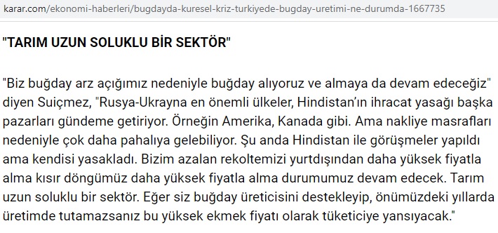 KARAR GAZETESİ: BUĞDAYDA KÜRESEL KRİZ! TÜRKİYE`DE BUĞDAY ÜRETİMİ NE DURUMDA?- 26 MAYIS 2022