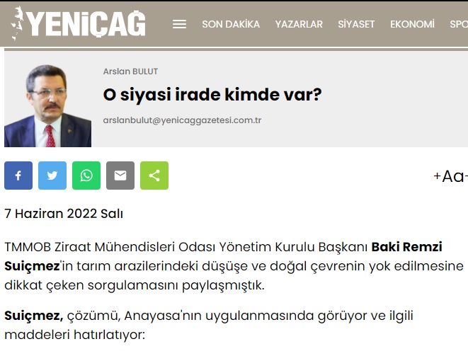 YENİÇAĞ GAZETESİ: O SİYASİ İRADE KİMDE VAR?- 7 HAZİRAN 2022