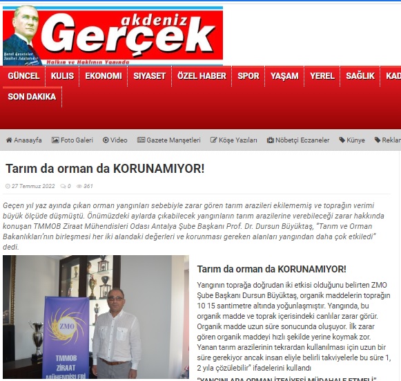 AKDENİZ GERÇEK GAZETESİ: TARIM DA ORMAN DA KORUNMUYOR- 27 TEMMUZ 2022