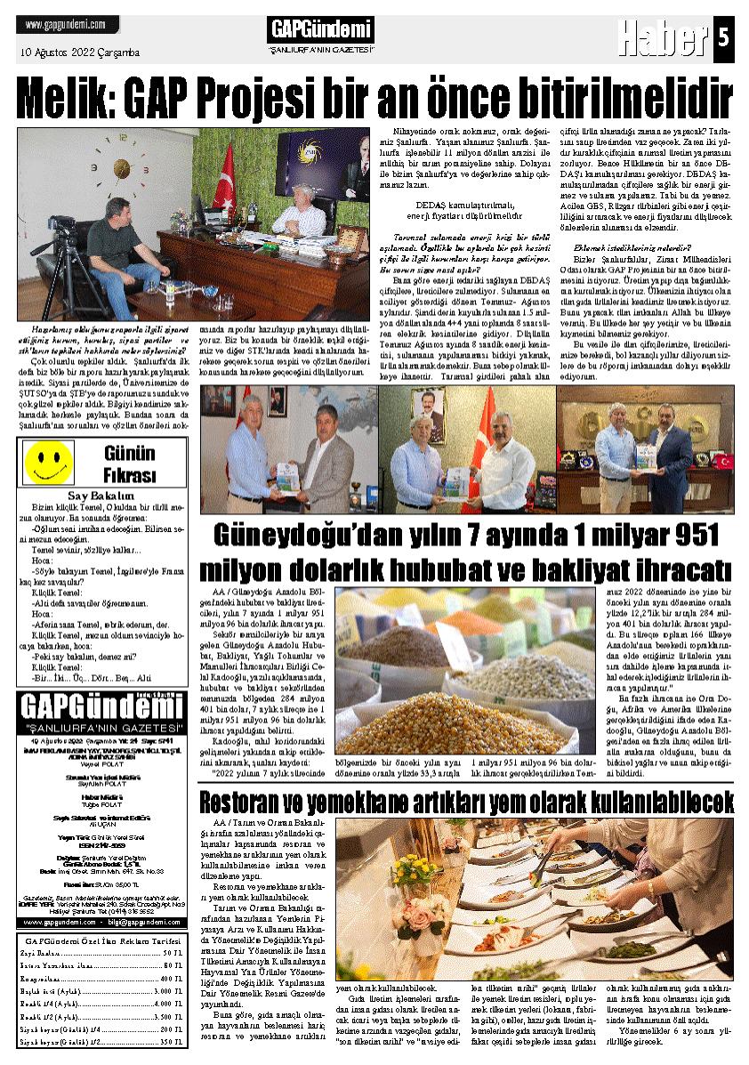 GAP GÜNDEMİ: GAP BİRAN ÖNCE BİTİRLMELİ - 10 AĞUSTOS 2022