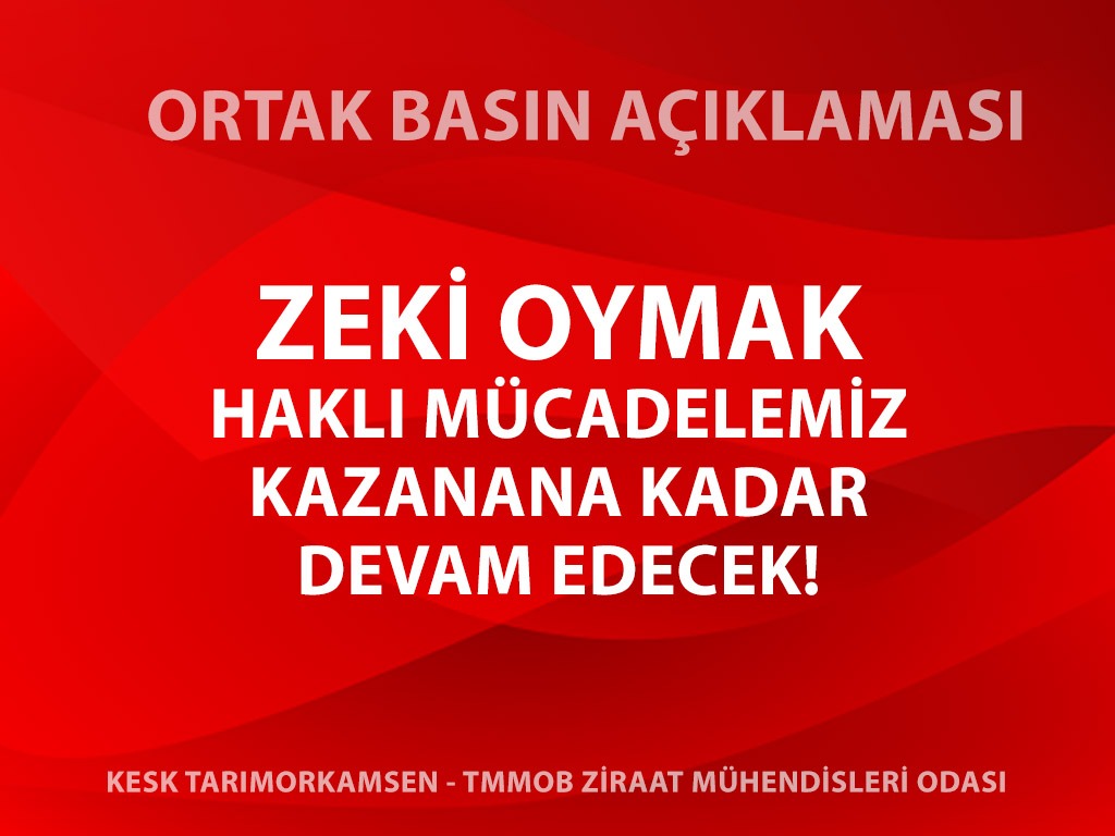 ORTAK BASIN AÇIKLAMASI: ZEKİ OYMAK

HAKLI MÜCADELEMİZ KAZANANA KADAR DEVAM EDECEK
