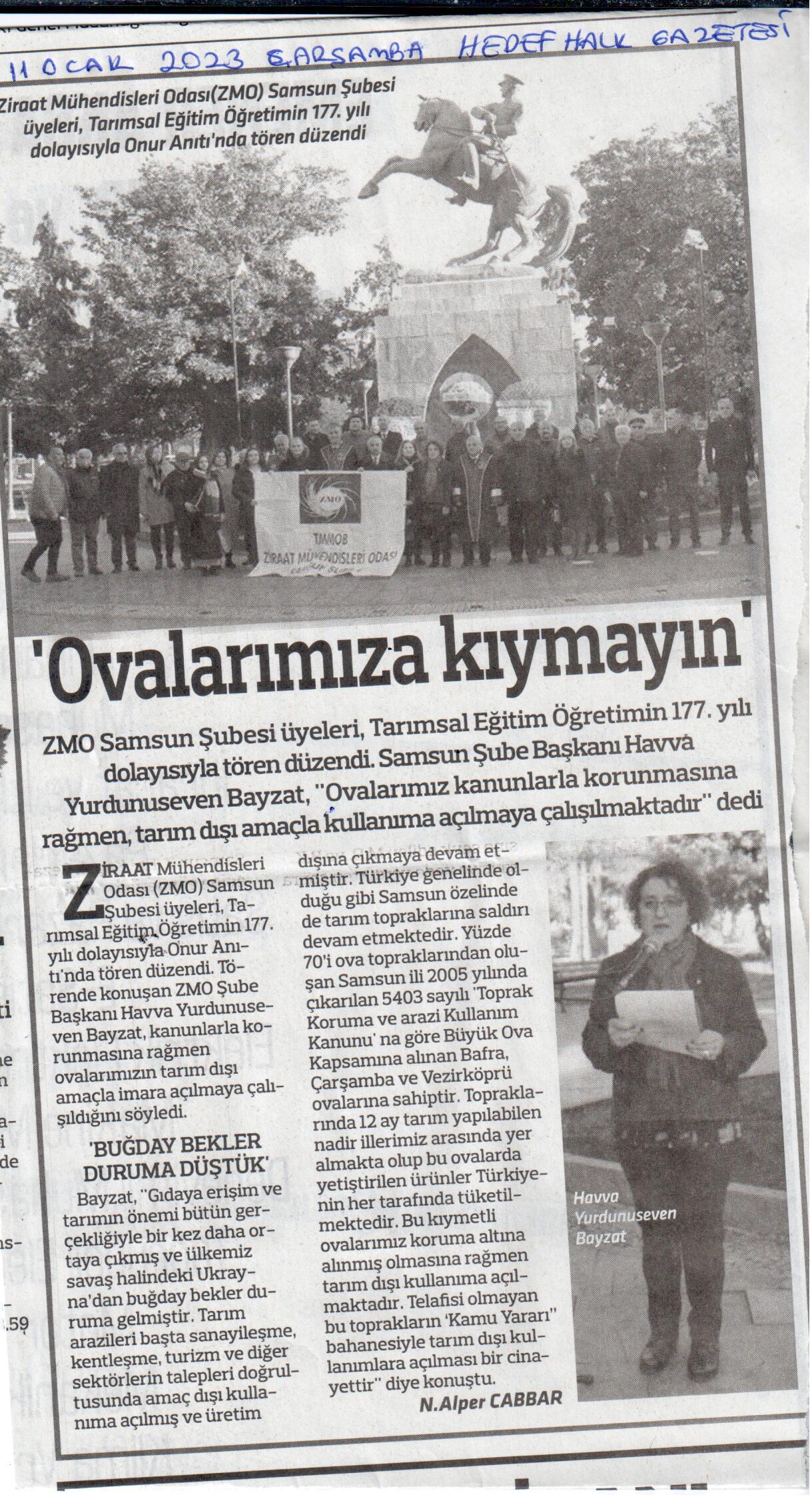HEDEF HALK GAZETESİ:OVALARIMIZA KIYMAYIN-11 OCAK 2023