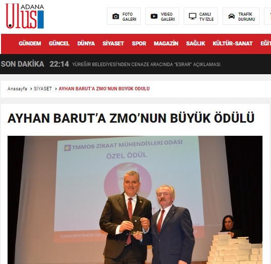 ADANA ULUS GAZETESİ: AYHAN BARUT'A ZMO'NUN BÜYÜK ÖDÜLÜ- 13 OCAK 2023