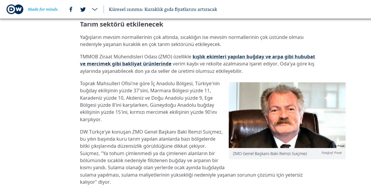 DW TÜRKÇE: KÜRESEL ISINMA: KURAKLIK GIDA FİYATLARINI ARTIRACAK- 23 OCAK 2023