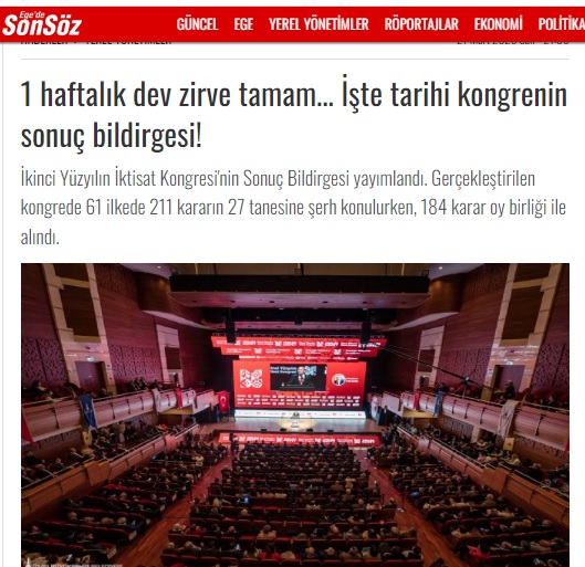 EGE`DE SON SÖZ GAZETESİ: BİR HAFTALIK DEV ZİRVE TAMAM... İŞTE TARİHİ KONGRENİN SONUÇ BİLDİRGESİ- 21 MART 2023