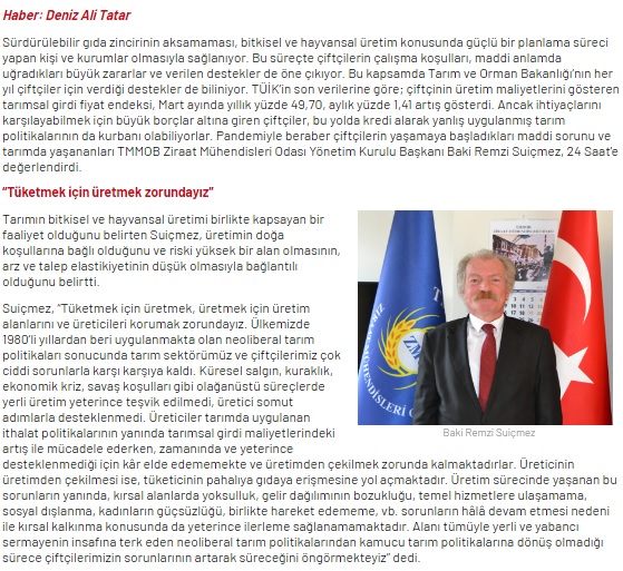 24 SAAT GAZETESİ: TARIMDA ÜRETİM-TÜKETİM ZİNCİRİ NASIL SÜRDÜRÜLEBİLİR?- 31 MAYIS 2023
