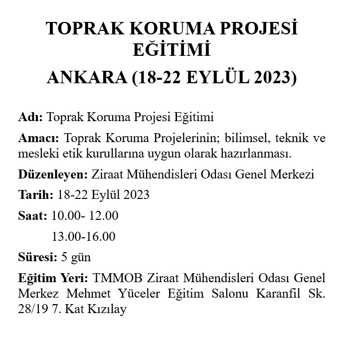 TOPRAK KORUMA PROJESİ EĞİTİMİ ANKARA (18-22 EYLÜL 2023)