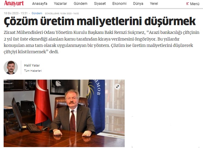 ANAYURT GAZETESİ: ÇÖZÜM ÜRETİM MALİYETLERİNİ DÜŞÜRMEK- 18 EKİM 2023
