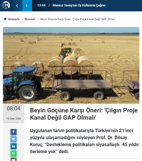 PENCERETV.COM: BEYİN GÖÇÜNE KARŞI ÖNERİ: `ÇILGIN PROJE KANAL DEĞİL GAP OLMALI`- 13 OCAK 2024
