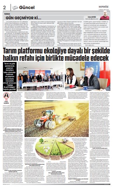 SONSÖZ GAZETESİ: TARIM PLATFORMU EKOLOJİYE DAYALI BİR ŞEKİLDE HALKIN REFAHI İÇİN BİRLİKTE MÜCADELE EDECEK- 5 NİSAN 2022