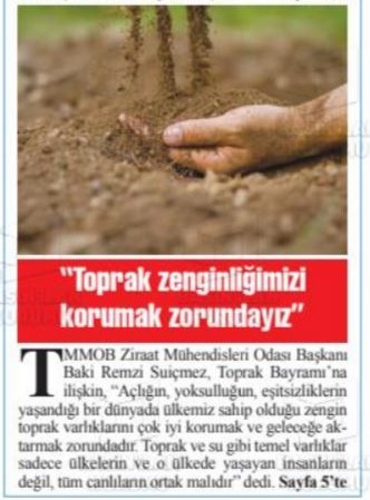 BAŞKENT GAZETESİ: "TOPRAK ZENGİNLİĞİMİZİ KORUMAK ZORUNDAYIZ"- 14 HAZİRAN 2022
