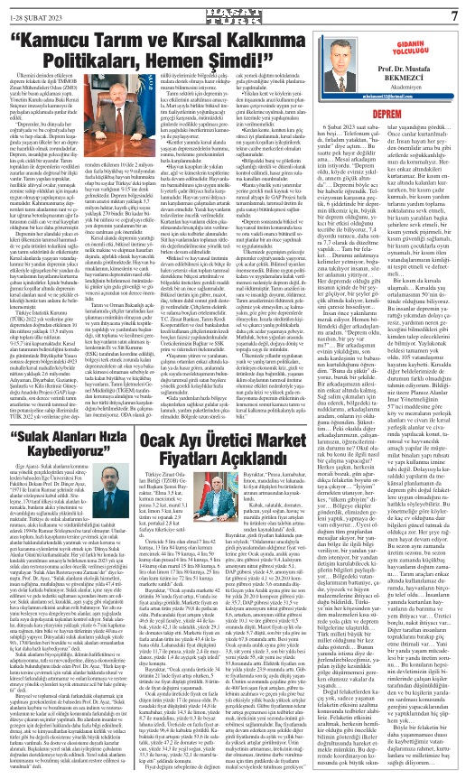 HASAT TÜRK GAZETESİ: KAMUCU TARIM VE KIRSAL KALKINMA POLİTİKALARI, HEMEN ŞİMDİ!-24 ŞUBAT 2023