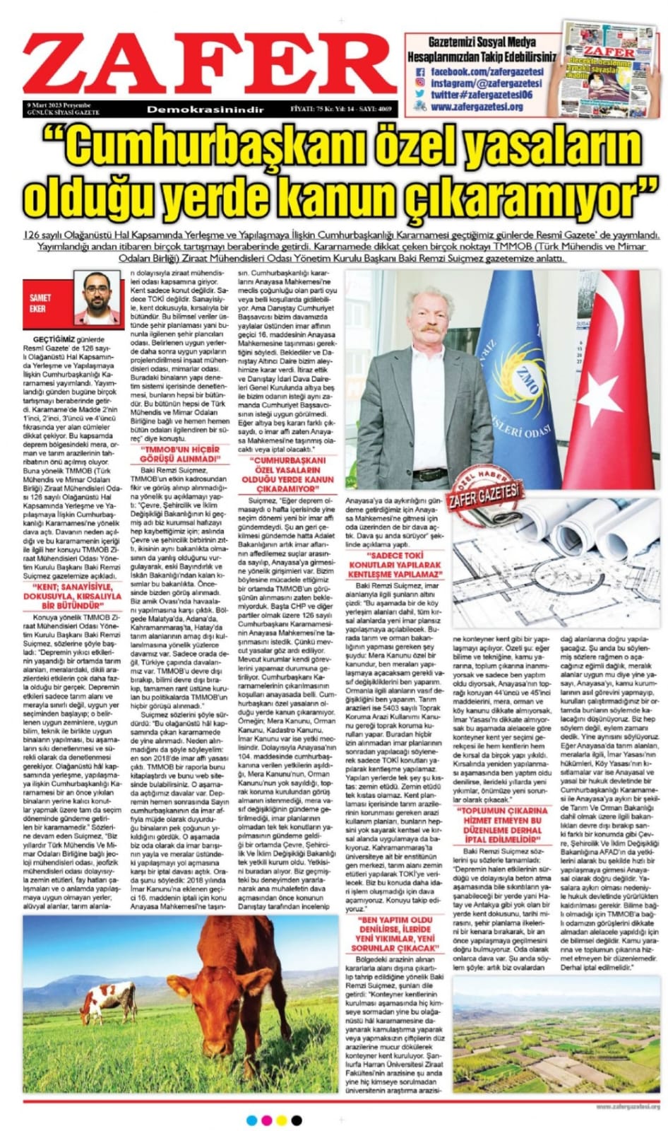 ZAFER GAZETESİ: "TMMOB'UN HİÇBİR GÖRÜŞÜ ALINMADI"- 9 MART 2023