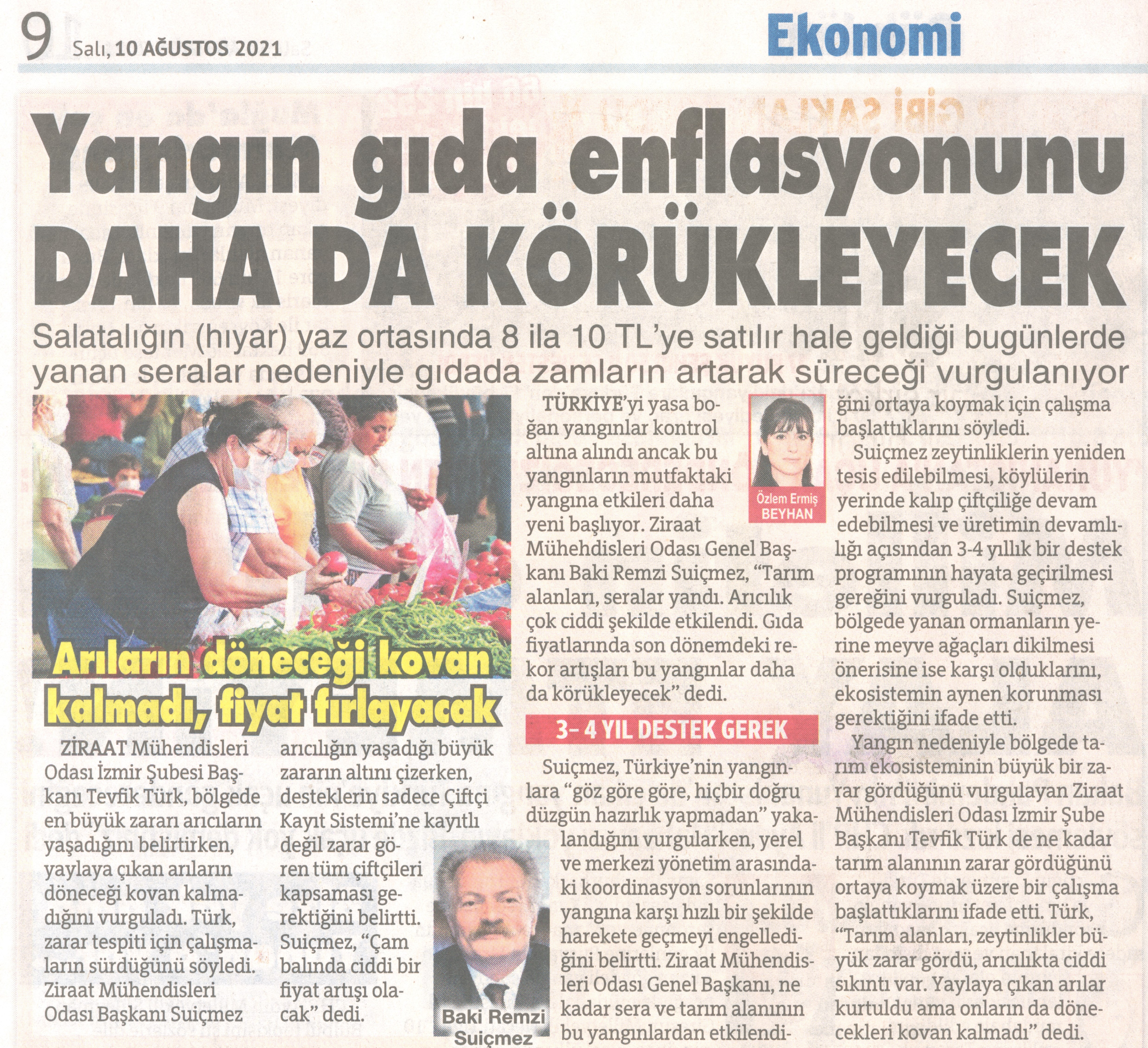 SÖZCÜ GAZETESİ: YANGIN GIDA ENFLASYONUNU DAHA DA KÖRÜKLEYECEK- 10 AĞUSTOS 2021