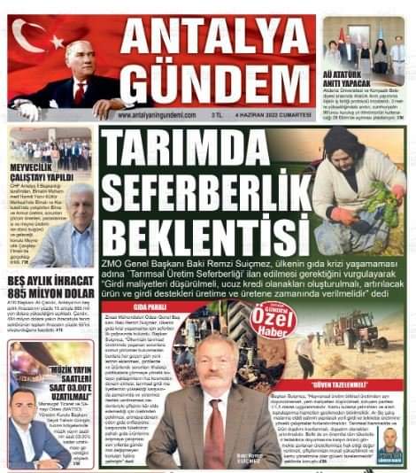 ANTALYA GÜNDEM GAZETESİ: TARIMDA SEFERBERLİĞİ BEKLENTİSİ- 5 HAZİRAN 2022