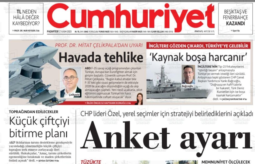 CUMHURİYET GAZETESİ: KÜÇÜK ÇİFTÇİ TEHLİKEDE: AKP`NİN TARIMI PLANLAMAK İDDİASIYLA ÇIKARTTIĞI YÖNETMELİK SEKTÖRDE TEPKİ YARATTI- 27 KASIM 2023