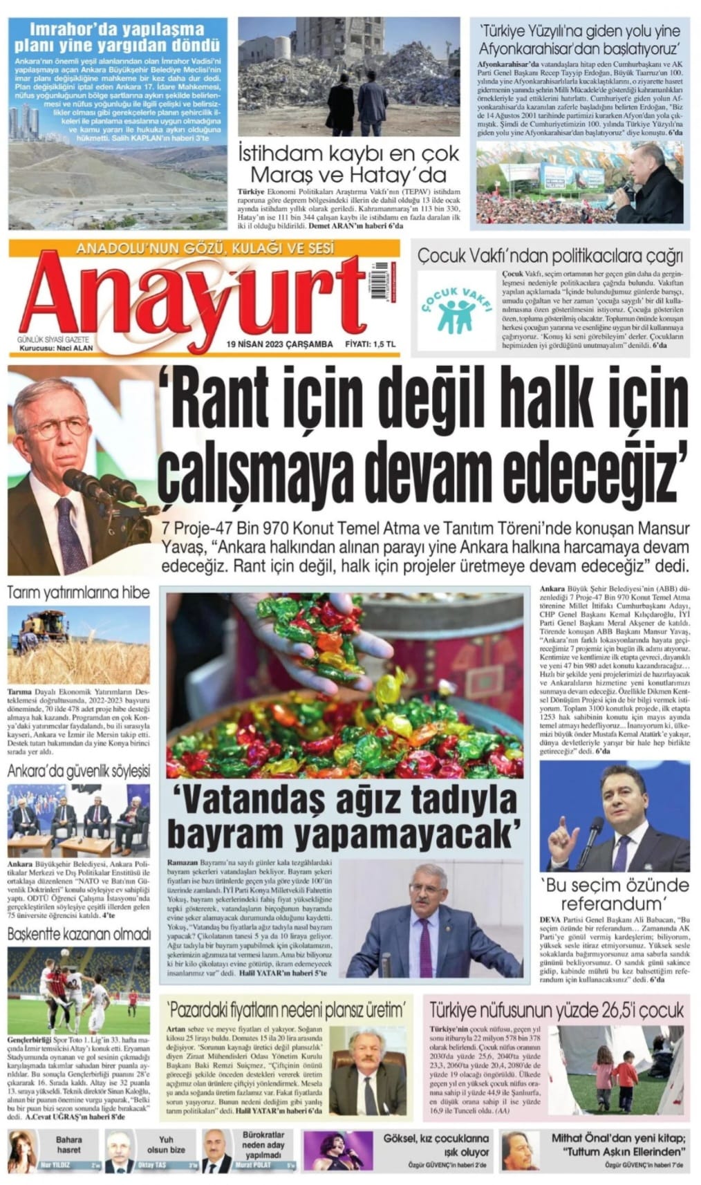 ANAYURT GAZETESİ: PAZARDAKİ FİYATLARIN NEDENİ PLANSIZ ÜRETİM'- 18 NİSAN 2023