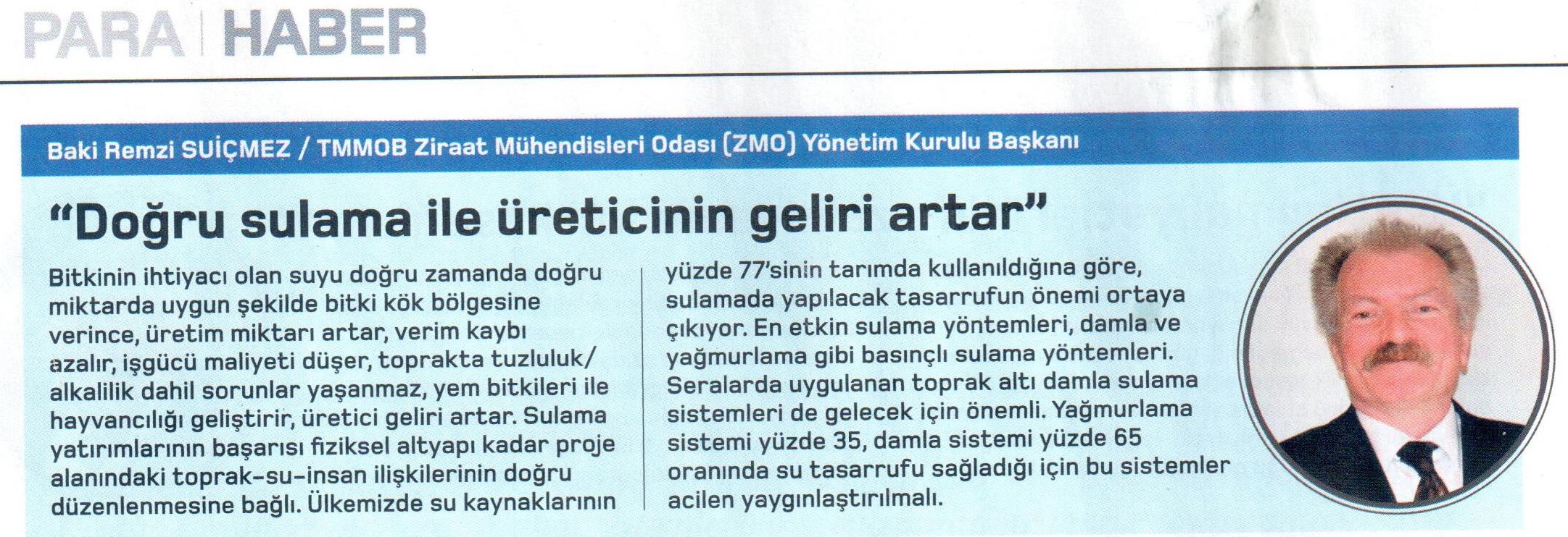 PARA DERGİSİ: DOĞRU SULAMA İLE ÜRETİCİNİN GELİRİ ARTAR-11-17.07.2021