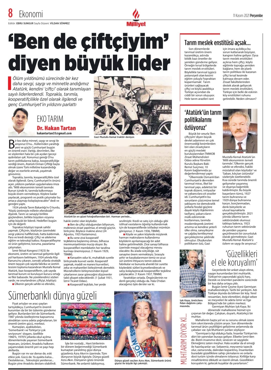 MİLLİYET GAZETESİ: BEN DE ÇİFTÇİYİM' DİYEN BÜYÜK LİDER- 11 KASIM 2021