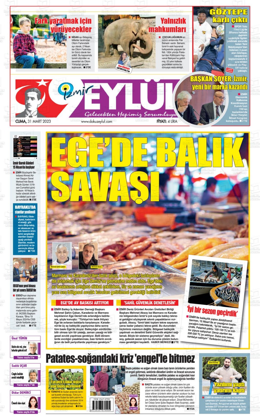 9 EYLÜL GAZETESİ: İHRACAT ENGELİ İLE PATATES-SOĞAN KRİZİ BİTMEZ!- 31 MART 2023