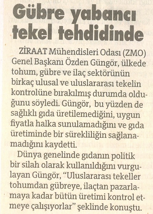 SÖZCÜ / GÜBRE YABANCI TEKEL TEHDİDİNDE / 06 TEMMUZ 2017