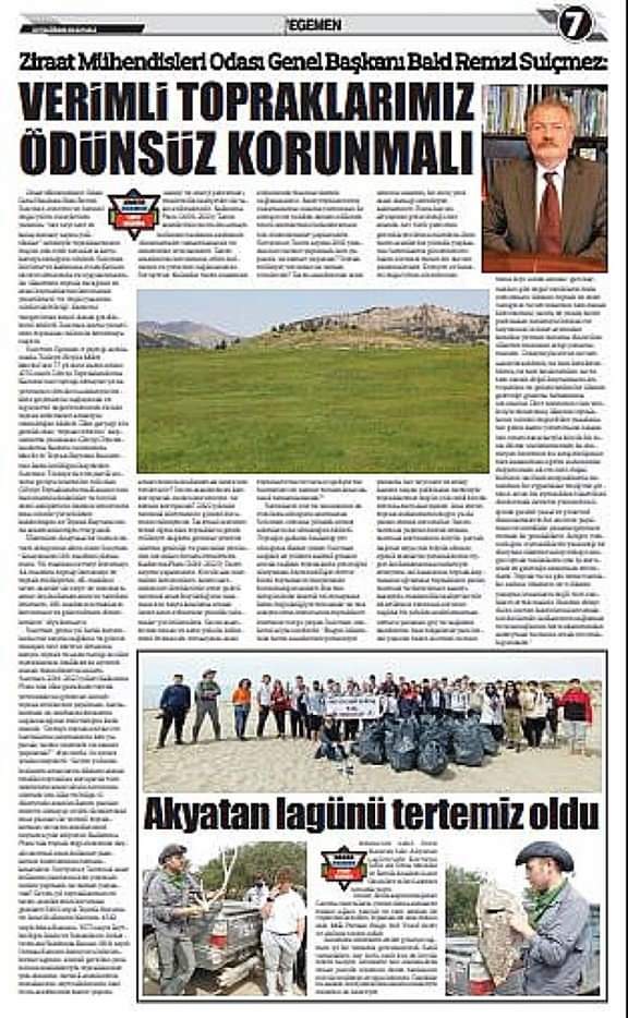 EGEMEN GAZETESİ: ZİRAAT MÜHENDİSLERİ ODASI GENEL BAŞKANI BAKİ REMZİ SUİÇMEZ: VERİMLİ TOPRAKLARIMIZ ÖDÜNSÜZ KORUNMALI- 20 HAZİRAN 2022