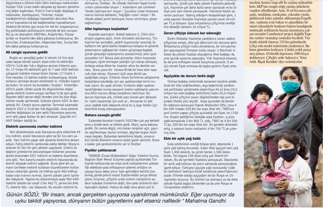 DAMGA GAZETESİ: SAVAŞ UKRAYNA`DA AMA BATAN BİZ OLDUK !- 3 MART 2022