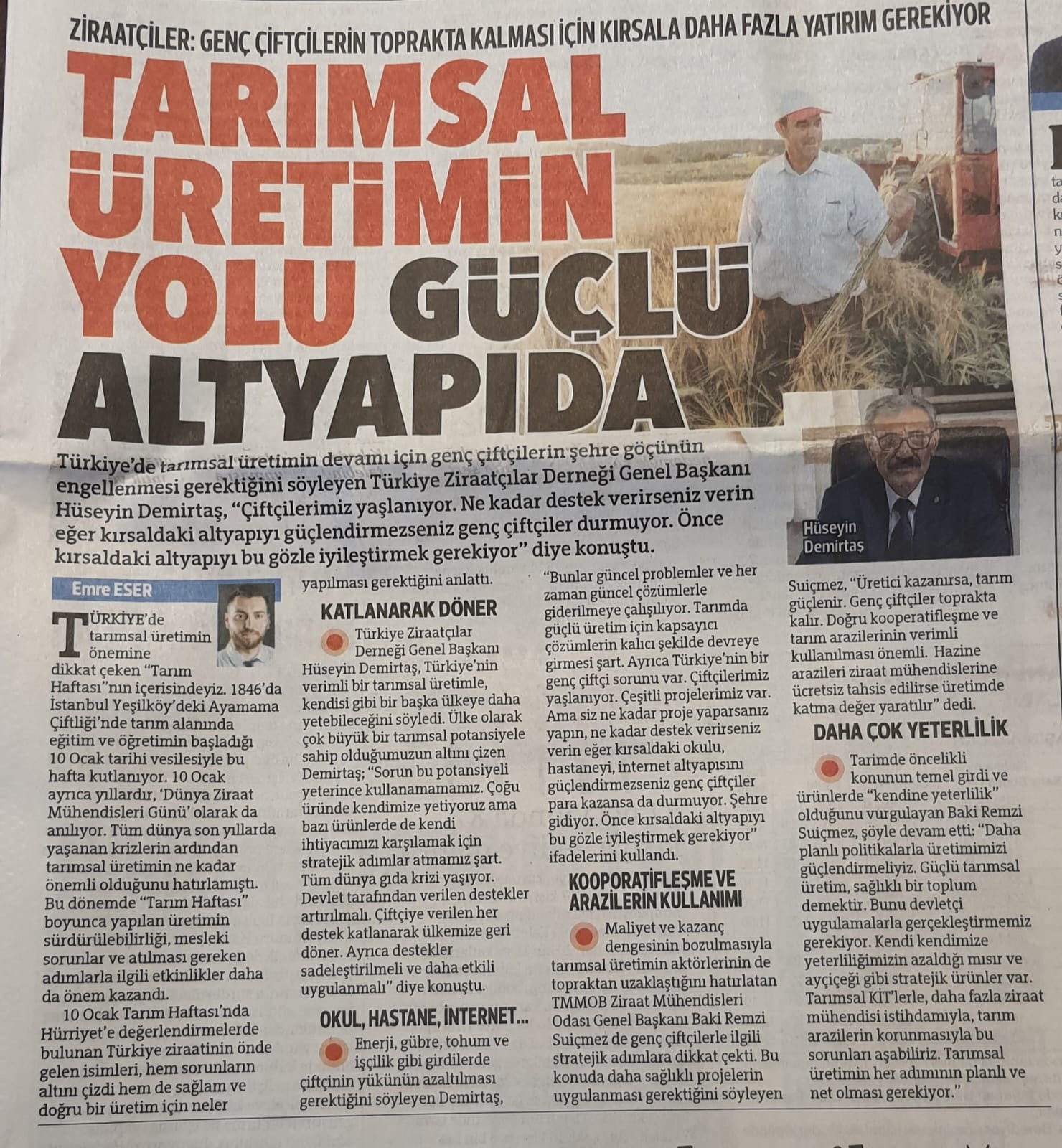 HÜRRİYET GAZETESİ: TARIMSAL ÜRETİMİN YOLU GÜÇLÜ ALTYAPIDA- 10 OCAK 2023