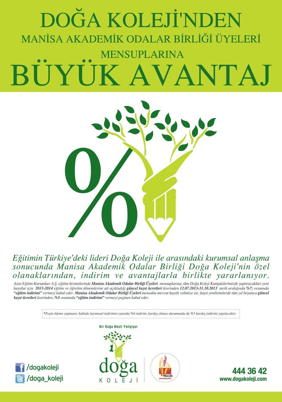 MANİSA DOGA KOLEJİNDEN ÜYELERİMİZE İNDİRİM