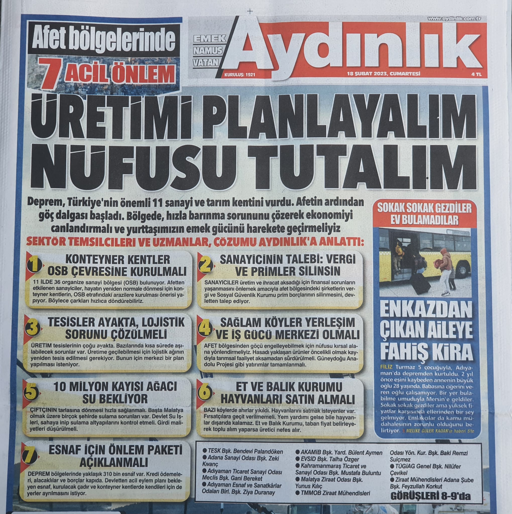 AYDINLIK GAZETESİ: ÜRETİCİ TEMSİLCİLERİ: TARIMSAL DESTEKLEME BÜTÇESİ ARTIRILMALI-18 ŞUBAT 2023