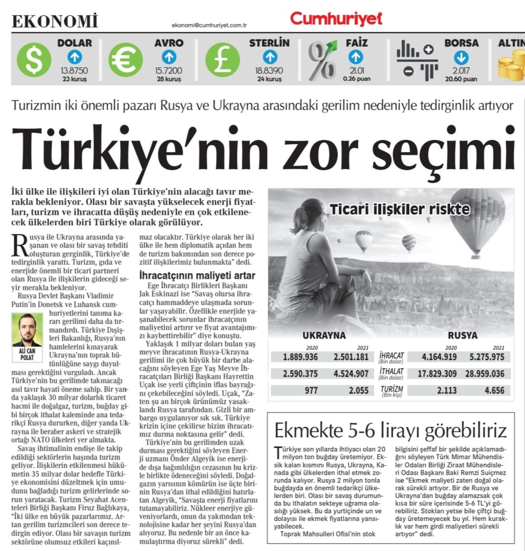 CUMHURİYET GAZETESİ: TÜRKİYE`NİN ZOR SEÇİMİ- 23 ŞUBAT 2022