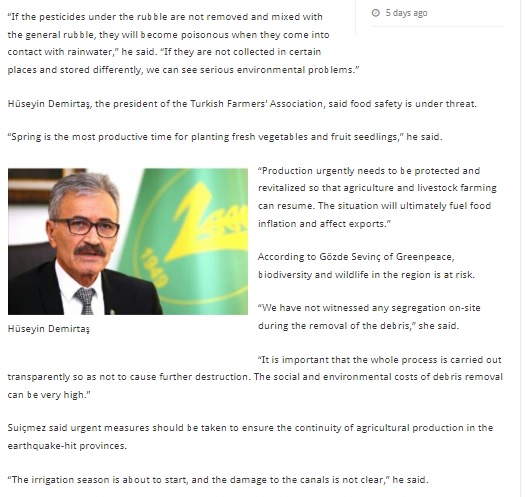 TURKİSH AGRİ NEWS: EARTHQUAKE RUBBLES THREATEN AGRICULTURE IN REGION!- 15 MART 2023